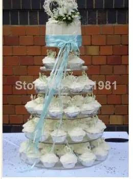 

acrylic cake tower/Manufacturers selling packages mailed transparent high-grade 6 round acrylic cupcakes cake stand with ribbon