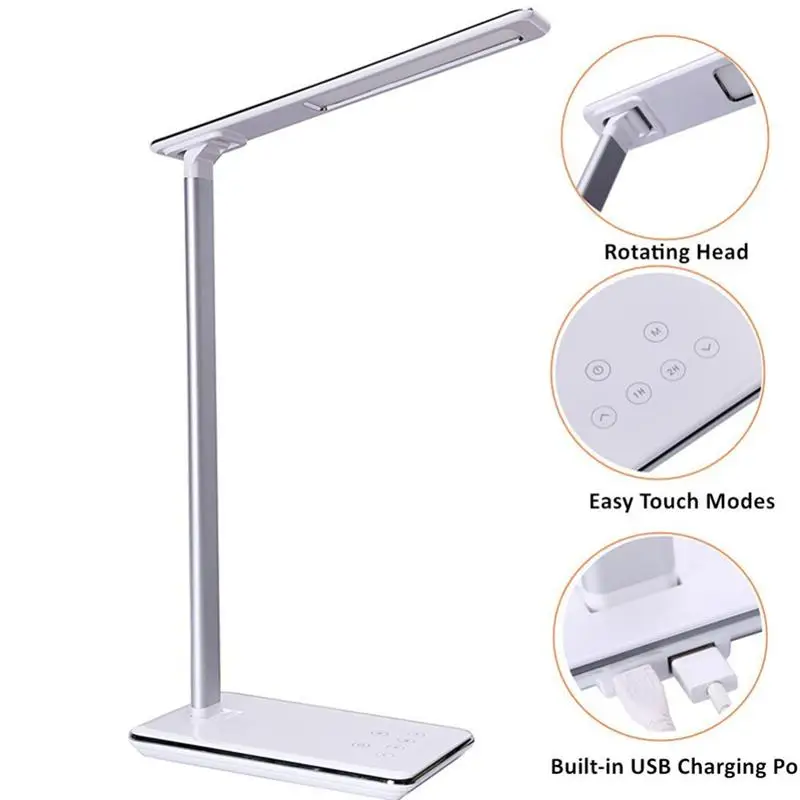 

LED Desk Lamp Dimmable Folding Bedside Table Light With Qi Wireless Charger Touch Control 4 Color Temperature