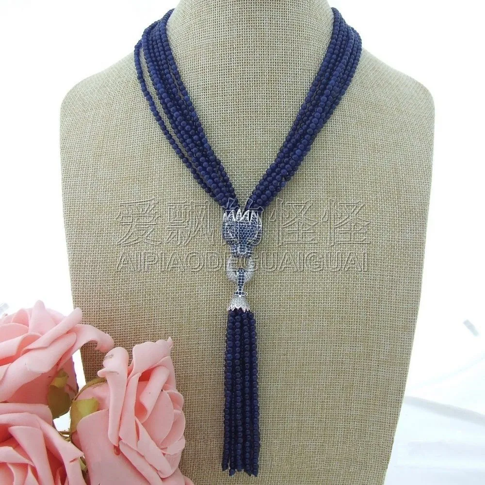 

Women's 18" 7 Strands Blue Necklace CZ Pendant