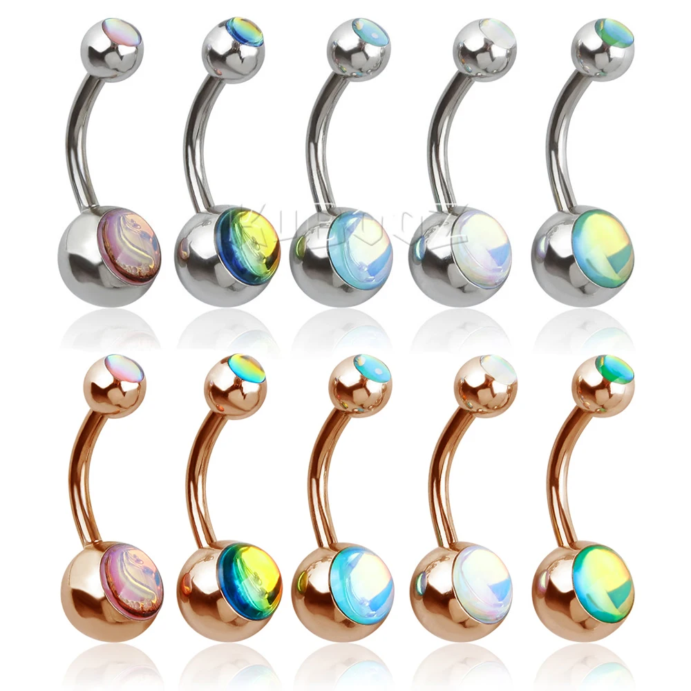 

KUBOOZ stainless steel Navel ring rose gold opal body jewelry piercing mix 5 colors wholesale free shipping
