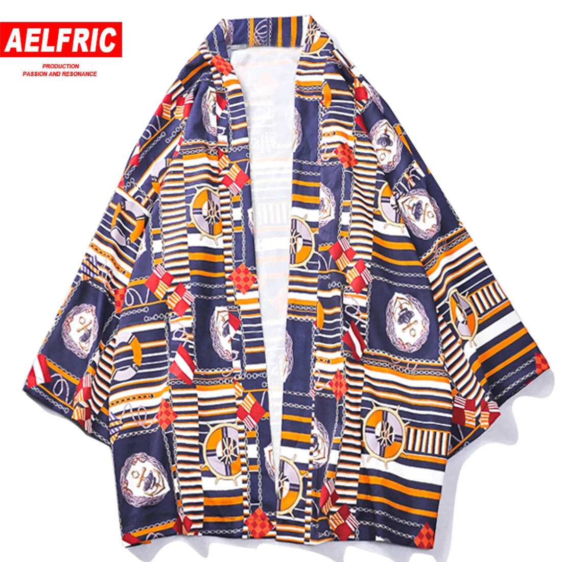

AELFRIC Graffiti Print Japanese Kimono Thin Shirts Men Summer Cardigan Long Sleeve Male Coats Harajuku Hip Hop Streetwear Shirts