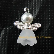 New 25Pcs Silver Plated White Dancing Angel Wings Charms Pendants 14x19mm