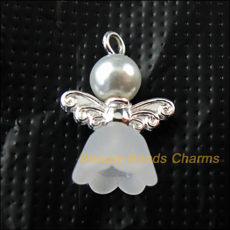 

New 8Pcs Silver Plated White Dancing Angel Wings Charms Pendants 14x19mm