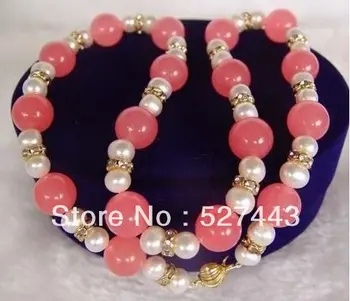 

Wholesale free shipping >>Genuine 10mm Pink stone 7-8mm White Pearl Necklace