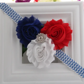 

5pcs/lot 4th July America Patriotic Red White Blue Shabby Rosette Flower FOE Elastic Kids Headbands Free Shipping