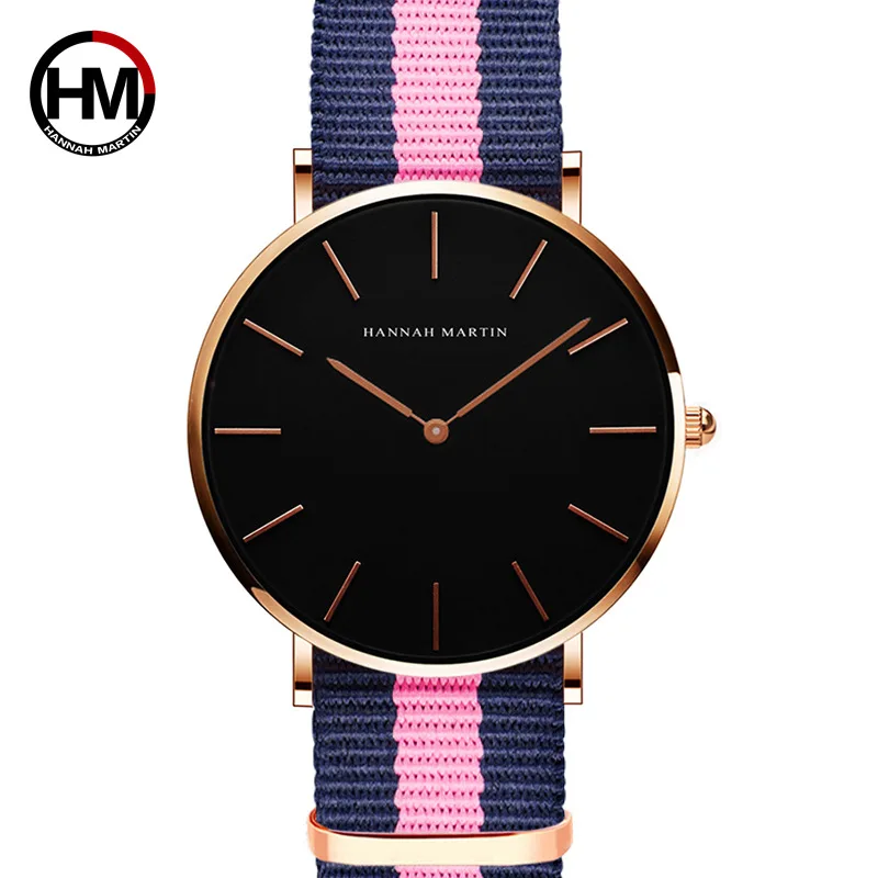 

HANNAH MARTIN Simple Women Watches Casual Office Ladies Nylon Leather Strap Quartz Watch Waterproof Wristwatch relogio feminino
