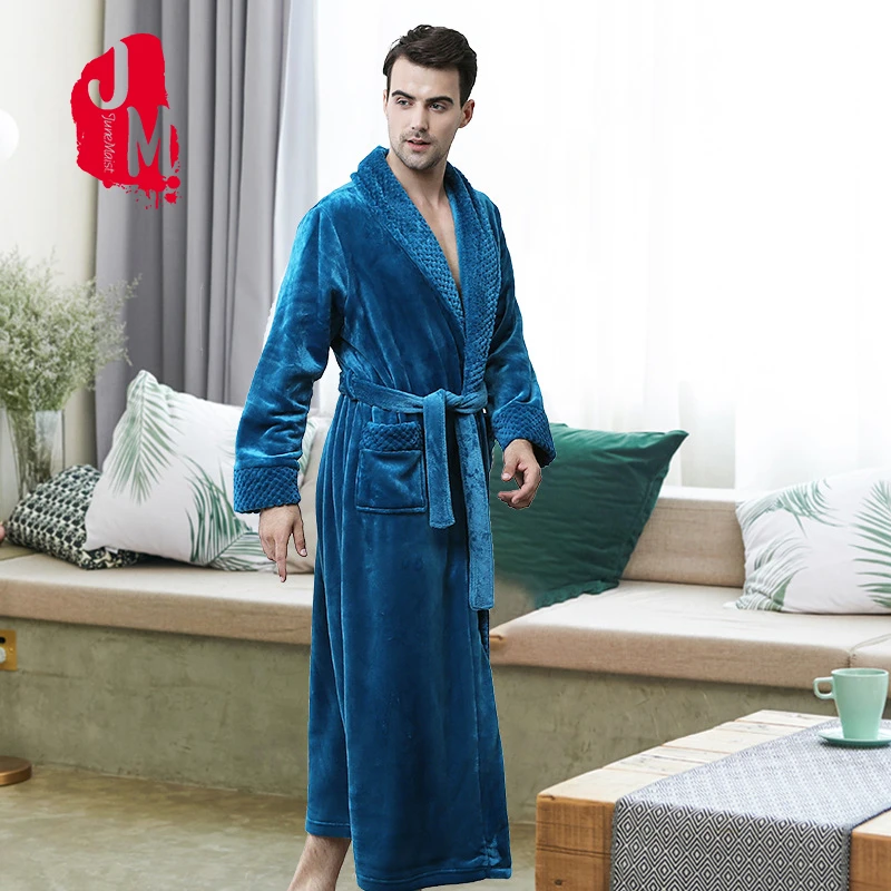 

Men's Winter Flannel Lengthened Shawl Bathrobe Home Clothes Long Sleeved Robe Coat Men Robe Bathrobe Men Fleece Bathrobe M L XL