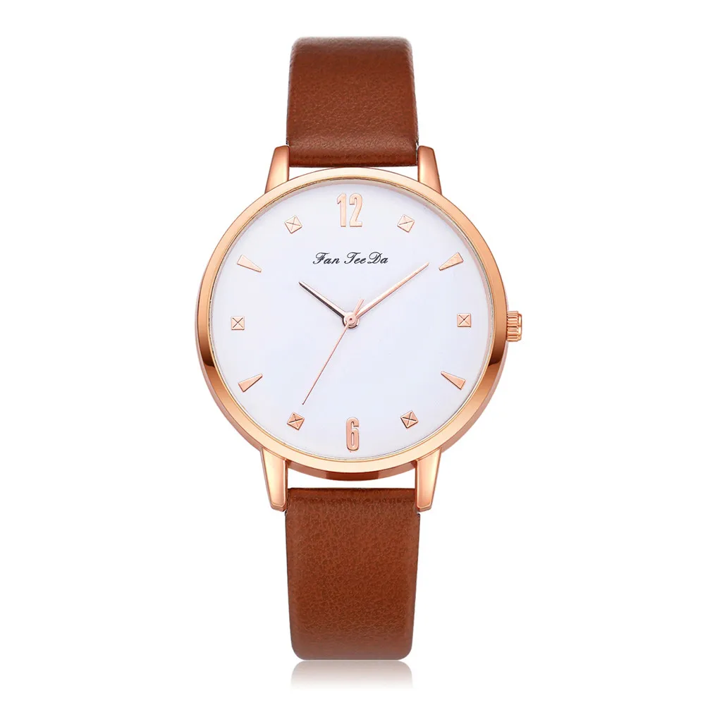 Fanteeda бренд кожа часы для женщин Творческий повседневное кварцевые наручные часы дамы белый циферблат Спорт браслет подарок на Новый год F