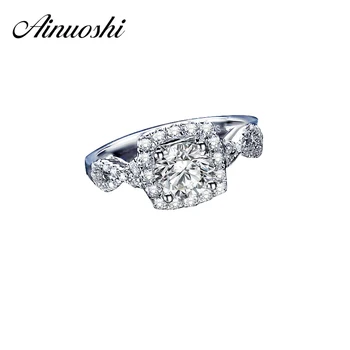 

AINOUSHI Women Square Shaped Round Cut SONA Ring Lady Engagement Rings 925 Sterling Silver Wedding Anniversary Rings Jewelry