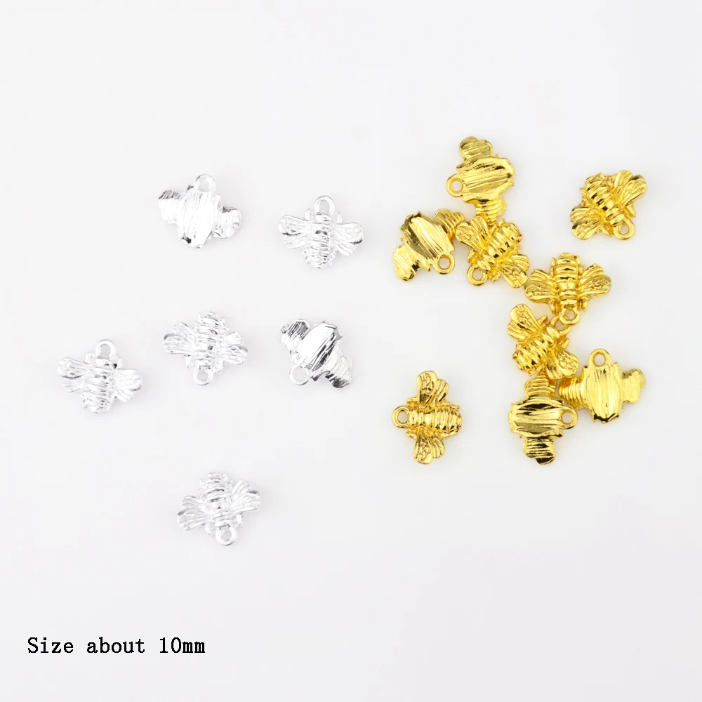 

6pcs/pack 10mm Charm Gold Silver Bee Pendant Necklace DIY Jewelry Findings Accessories For Necklace Bracelets