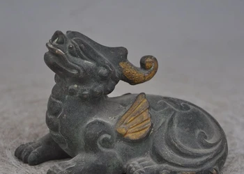 

China Bronze gilt FengShui wing Guardian beast Brave troops Pixiu Unicorn Statue