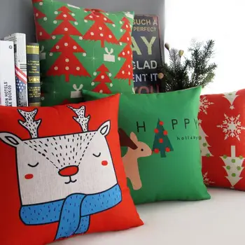 

Linen Cushion Cover Home Decorative Nordic Cartoon Abstract Christmas Elk pattern 394 Pillow Case Sofa Chair Waist Pillow cover
