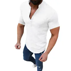 Мужская однотонная Свободная рубашка с короткими рукавами; дышащая футболка для летней вечеринки; KS-shipping