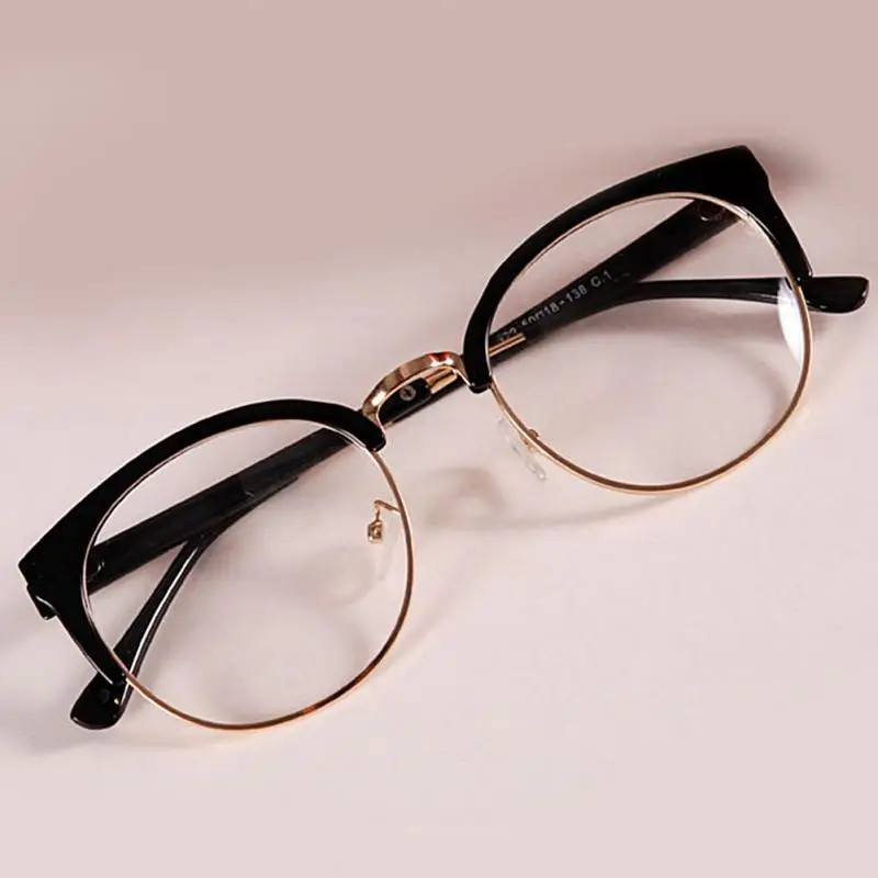 Горячие Стиль Анти-излучения очки простые стеклянные очки модные женские металл+ пластик полукруглая рамка стекло es простое стекло - Цвет оправы: Bright Black
