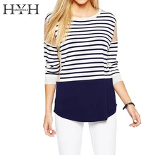 HYH HAOYIHUI 2016 Brand New Autumn Fashion Women Boyfriend Style Crew Neck Striped Print Loose Knitting Streetwear Sweater