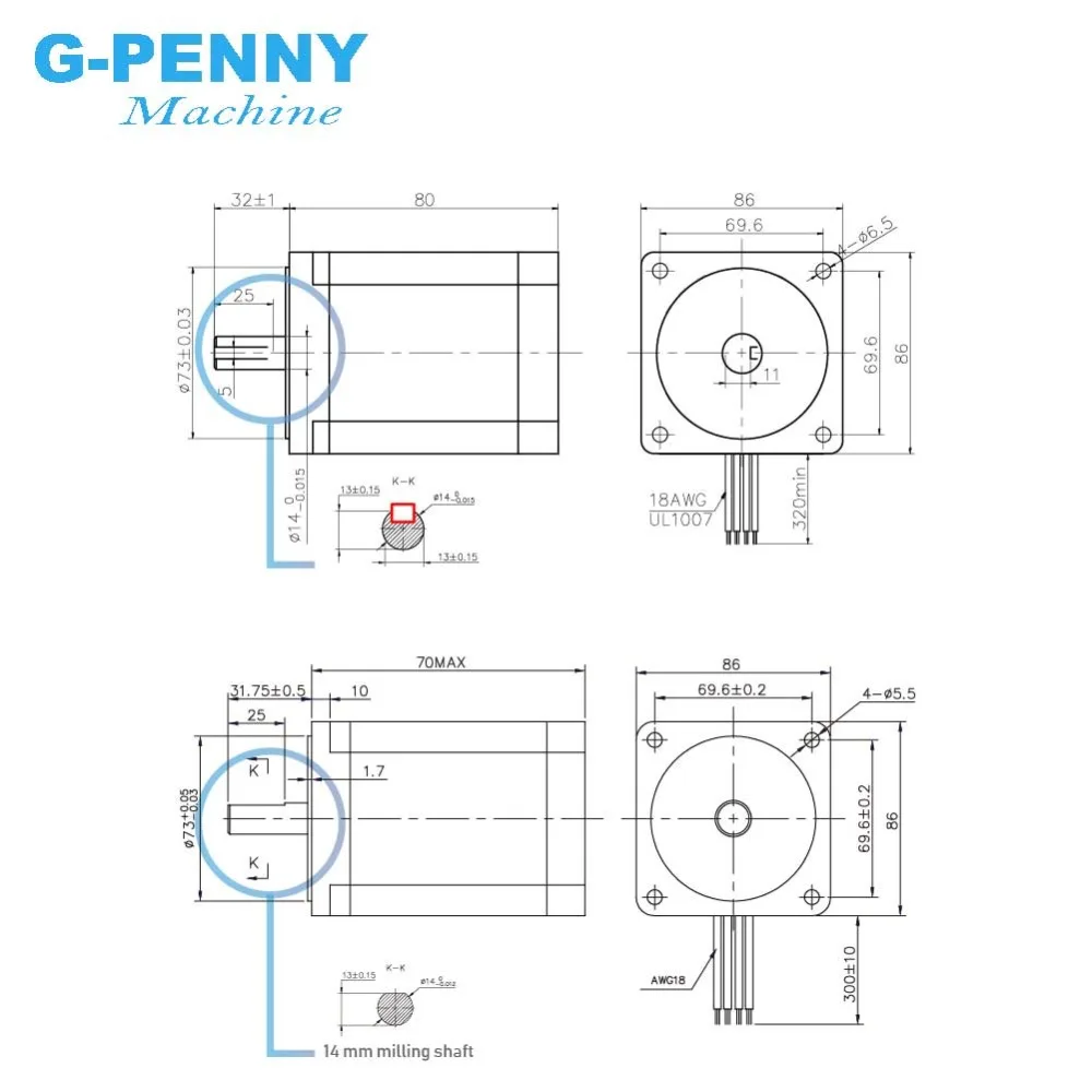 NEMA 34 чпу шаговый двигатель 86x80 мм 4.5N.m 5.5A D = 14 мм Nema34 шаговый двигатель L = 80 мм 640Oz-in для ЧПУ гравировальный станок 3D принтер