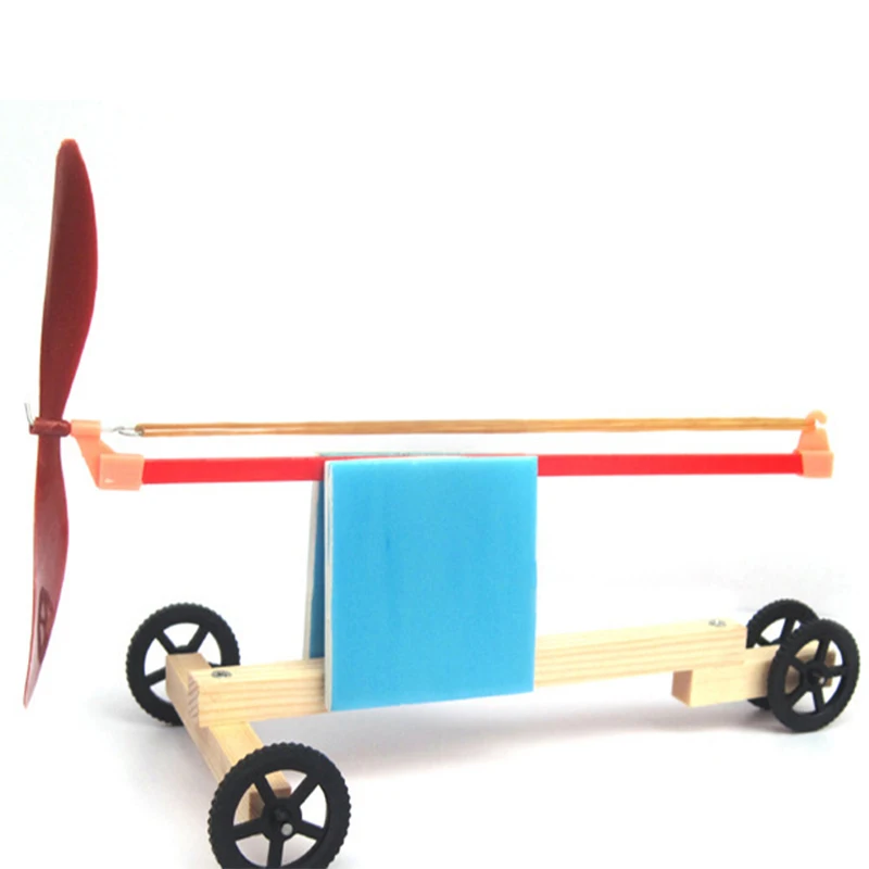 1Set Kid DIY Wooden Dynamic Rubber Band Powered Car Kid Assembled Puzzle Toy