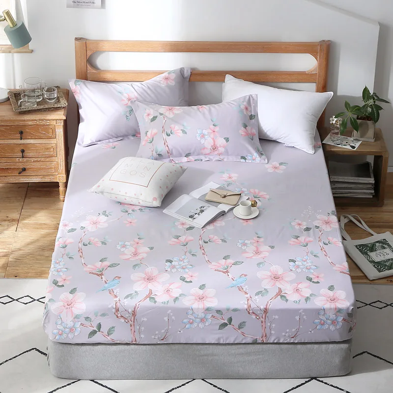 

Bed Sheet With Pillowcase Soft Purple Print Bed Linen Queen Size Mattress Covers Fitted Sheet Sets With Elastic For King Size