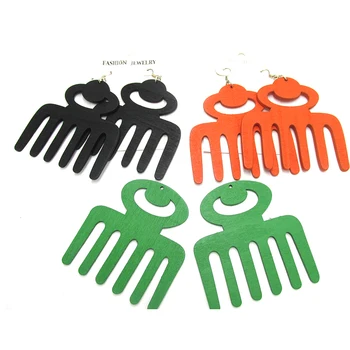 

Free shipping!! 7pairs/lot!!8cm Afro Pick Comb wooden earrings