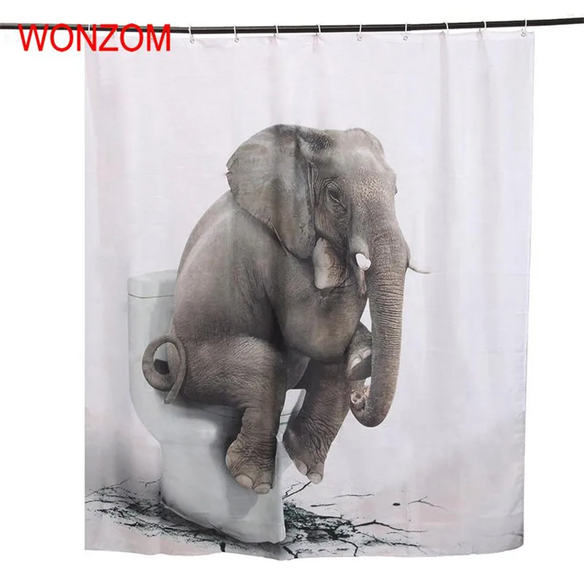 

WONZOM 3D Polyester Fabric Elephant Lion Tiger Shower Curtains with 12 Hooks For Bathroom Decor Modern Bath Waterproof Curtain