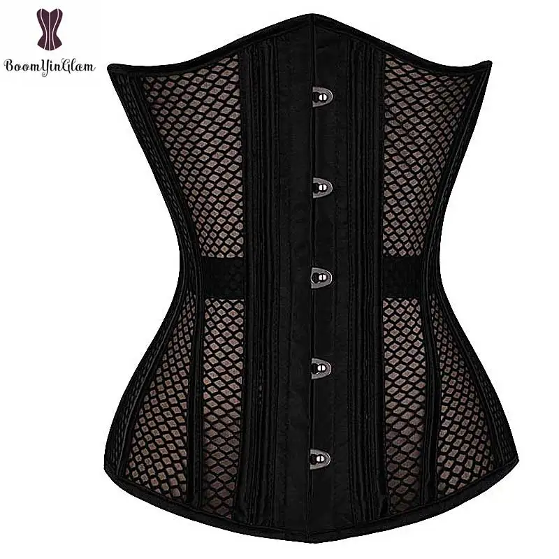 

Transparent Mesh Corset Top Black Sexy Lingerie Women Korset Steel Boned Bustier Summer Push Up Outwear Corselet Underbust Hot