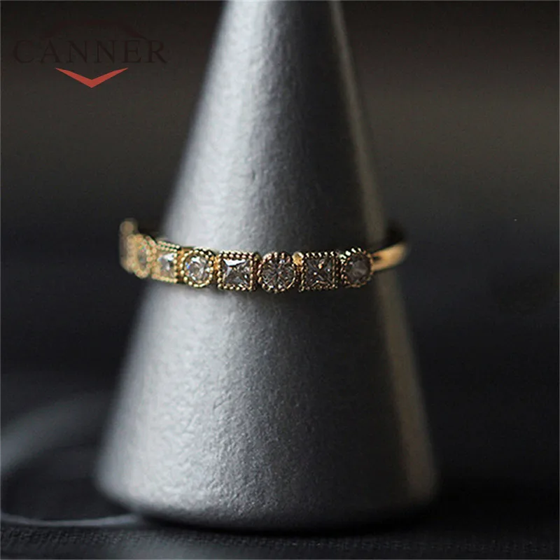 CANNER Retro Gold Color Exquisite Zircon Ring Elegant Wedding Engagement Statement Ring for Women Jewelry TW