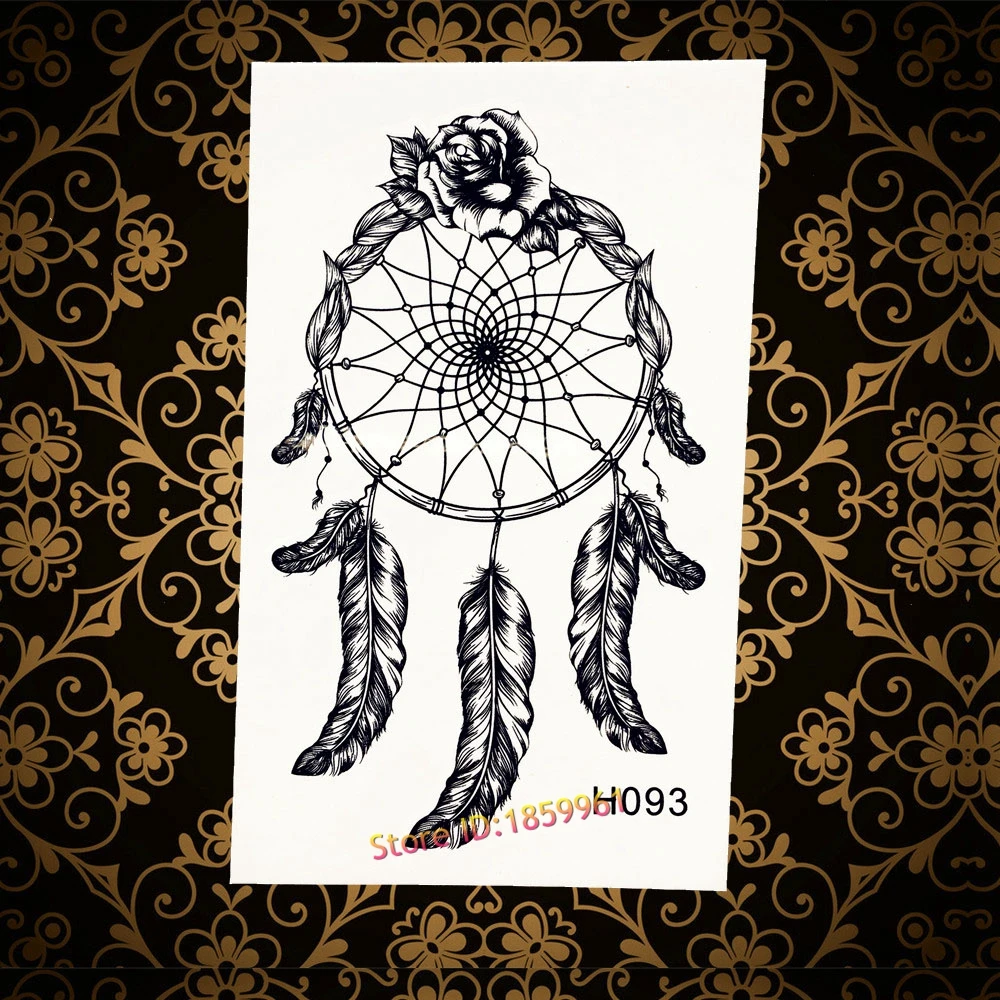Black Dreamcatcher Feather Temporary Tattoo Stickers Women Party Body