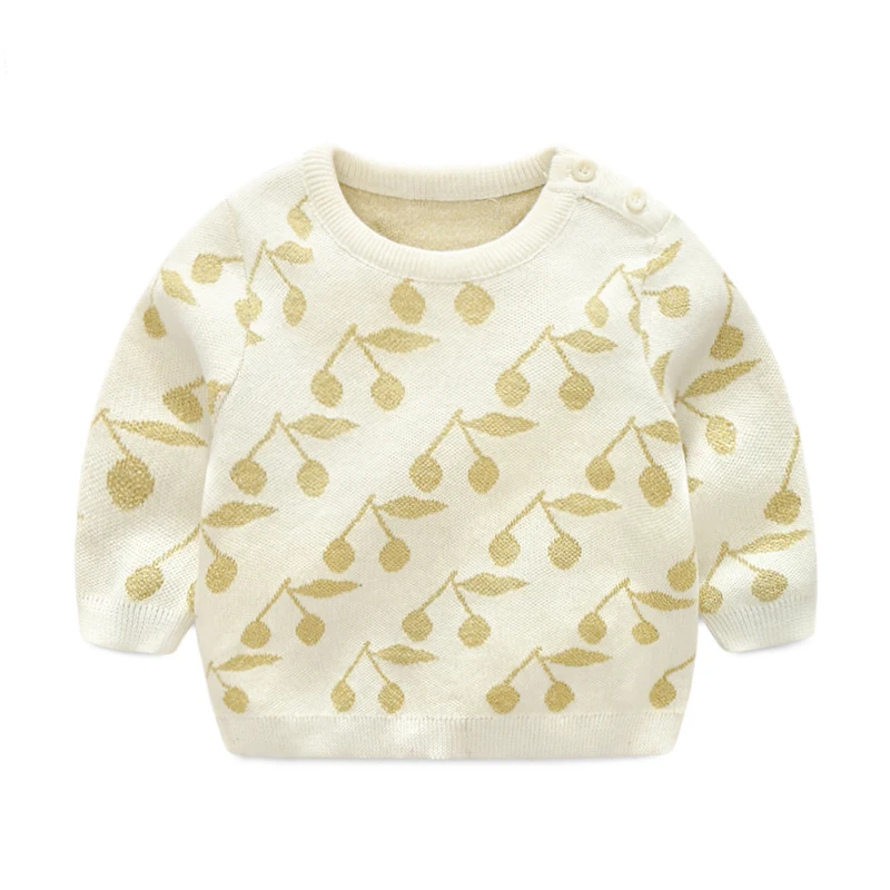 Весна, красивый свитер для маленьких девочек, возраст От 6 месяцев до 2 лет, вязаный свитер с узорами золотистой вишни, очень элегантный