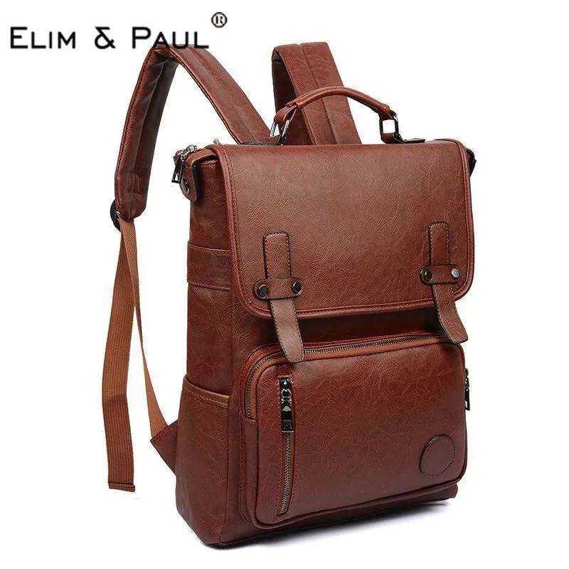 Men Vintage Leather Backpack Travel Laptop Luxury Backpacks Purse School Clear PU Bookbag Retro Back Bag Pack Bagpack sac a dos | Багаж и