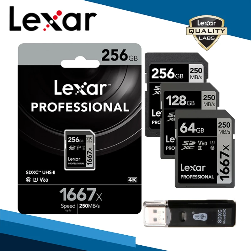 Lexar,, 1667x, sd-карта, высокая скорость, 256 ГБ, карты памяти, ридеры, 128 ГБ, память U3 C10, 64 ГБ, SDXC, UHS-II для 3D 4 K, HD камера