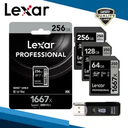 Lexar 1667x SD карта с ридером 256 ГБ устройства считывания карт 128 ГБ хранения U3 класса 10 64 Гб SDXC UHS-II 3D 4K HD камера мониторинга