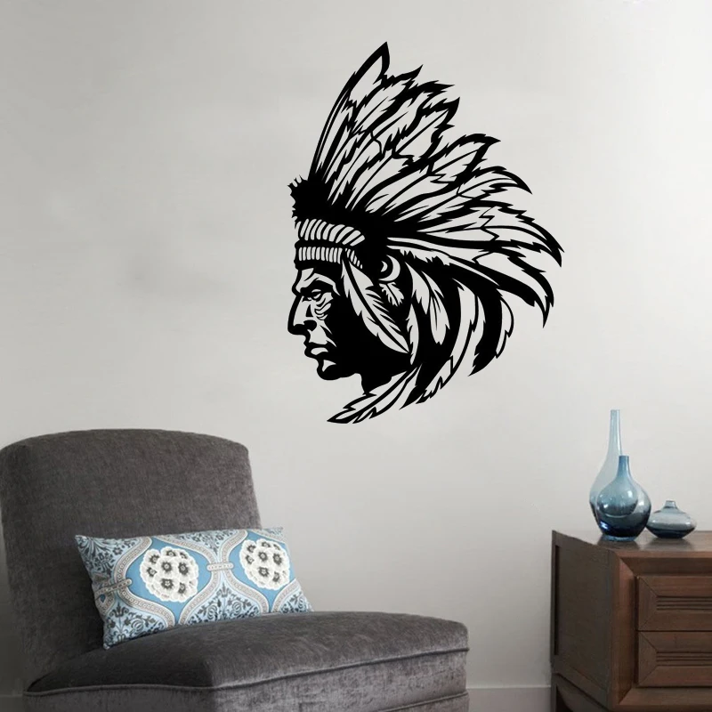 

India Redskin Native American Indian Chief Wall Decal Art Vinyl Wall Stickers Personalized Home Decor Decals WY-13