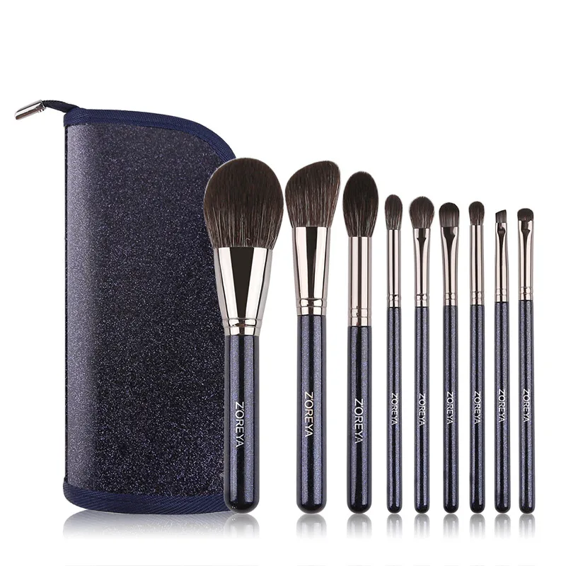 Zoreya Brand Super Soft Synthetic Hair Powder Sky Blue Makeup Brush Kit Highlighter Blush Blending Eye Shadow Brushes Set 9pcs - Handle Color: 9pcs brush with bag