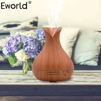

Eworld 400ml Air Humidifier Aroma Essential Oil Diffuser Ultrasonic with Wood Grain 7Colorful Changing LED Lights electric aroma