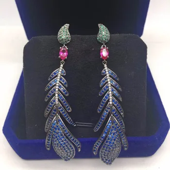 

Luxury Feather Design Mutilayer Cubic Zirconia Stones Long Earrings For Women Fashion Party Accessories