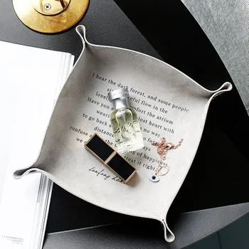 

LISM 1 PC PU Makeup Organizer Nordic Letters Pattern Jewelry Box Square Cosmetic Organizer Ring Plate Necklace Display Organizer