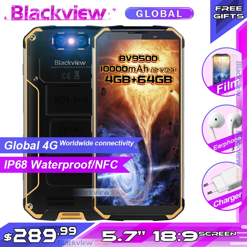 Blackview BV9500 смартфон MT6763T Восьмиядерный 5 7 &quot18:9 FHD экран IP68 водонепроницаемый