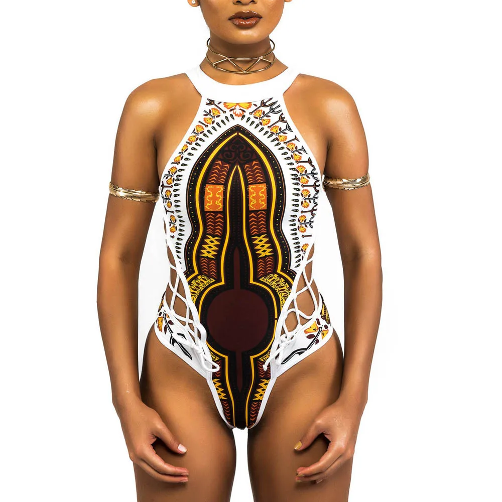 Африканский женский этнический дизайн бахромы Купальники Один шт. Монокини выдалбливают Купальник с вырезом на спине желтый белый плюс размер# O