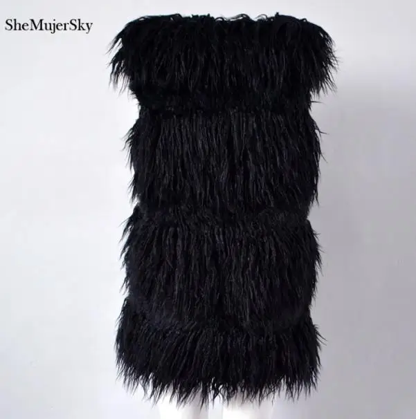 black Shemujersky черный Мех животных жилет зимняя куртка Для женщин fourrure pelliccia розовый мех Вязаные Жилеты для женщин зеленый серый bontjas - Цвет: black