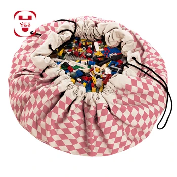 

INS 140cm Portable Kids Toy Round Storage Bag and Play Mat Lego Toys Organizer Drawstring Pouch Fashion Practical Storage Bags