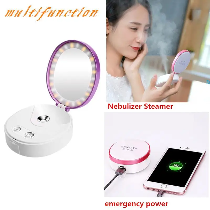 

Mini Nano Makeup Mirror Mist Sprayer Facial Body Nebulizer Steamer Moisturizing Skin Care USB Face Spray with LED Light Mirror