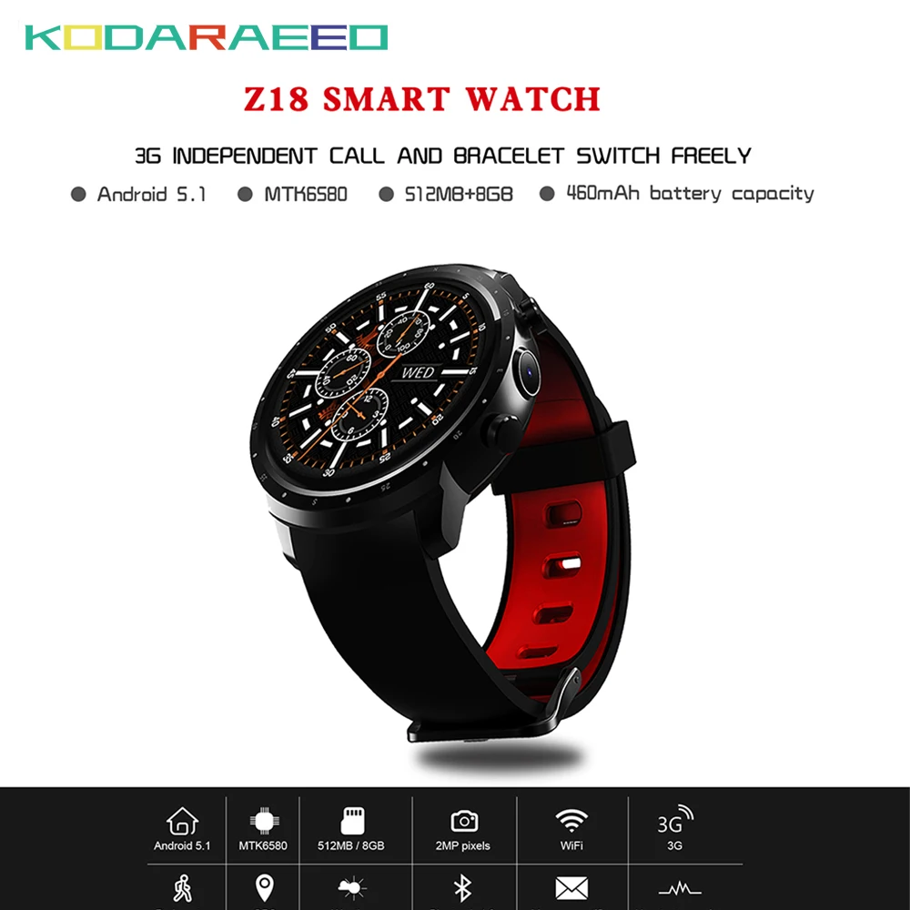 

Z18 Smart watch men smart bracelet band clock pedometer Waterproof Bluetooth Android 5.1 Camera GPS 3G Wifi smart Sport watch