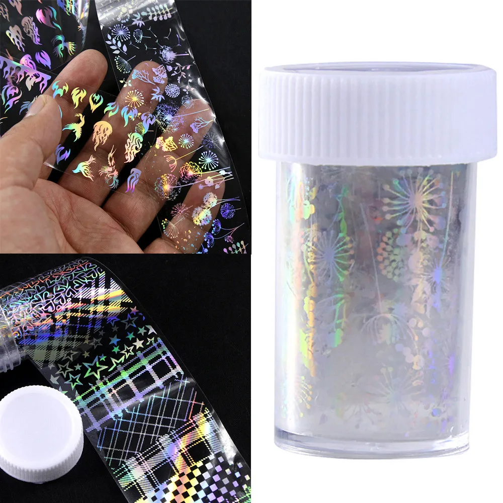 4*100cm/Roll Holographic Nail Foil Flame Dandelion Panda Bamboo Butterfly Flower Nail Art Transfer Sticker Nail Art Decals