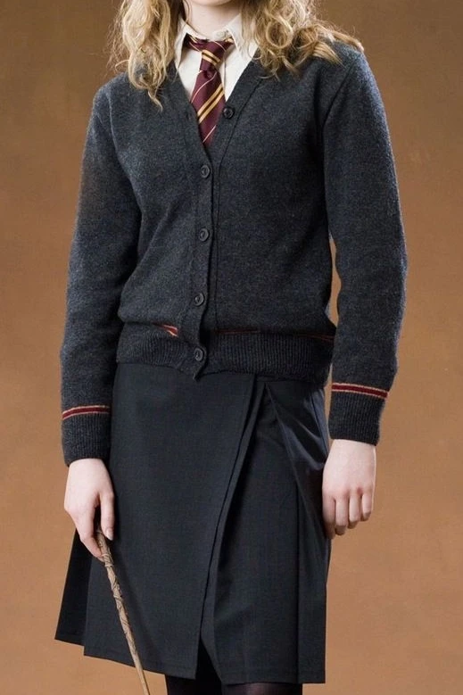 

Free Shipping Harry Gryffindor Hermione Elder Cosplay Cardigan Skirt Uniform Wand Custom Made for Halloween and Christmas