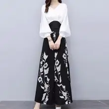 Лоскутная рубашка цветочный принт широкие брюки комплект из двух предметов атмосфера ансамбль Femme Survetement элегантный женский костюм DC392