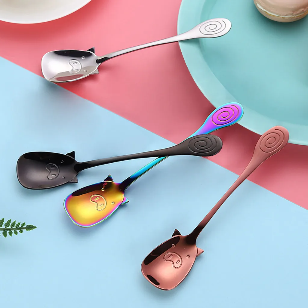 Colorful Stainless Steel Shovel Spoon Colorful Long Handle Coffee Milktea Stir Dessert Scoop Creative Bar Cocktail Mug Tool