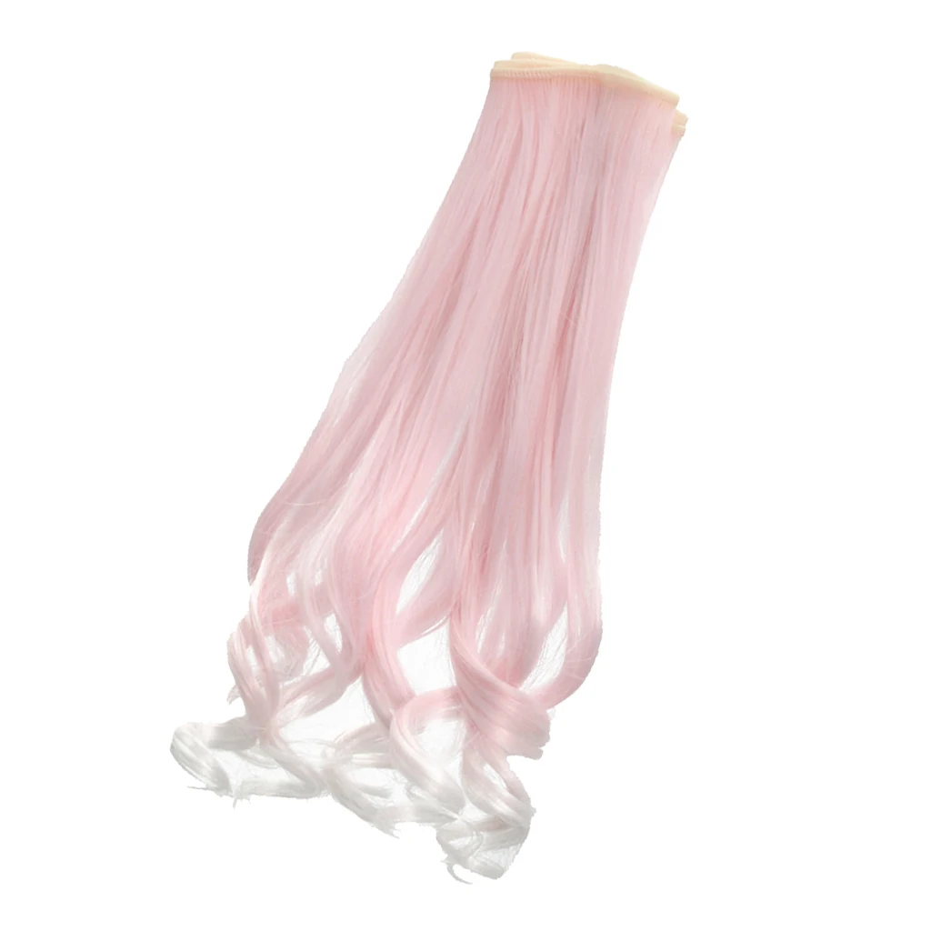 Fashion 25cm DIY Doll Wigs Hair Long Curly Wavy High Temperature Wire Handmade Light Pink Accessories