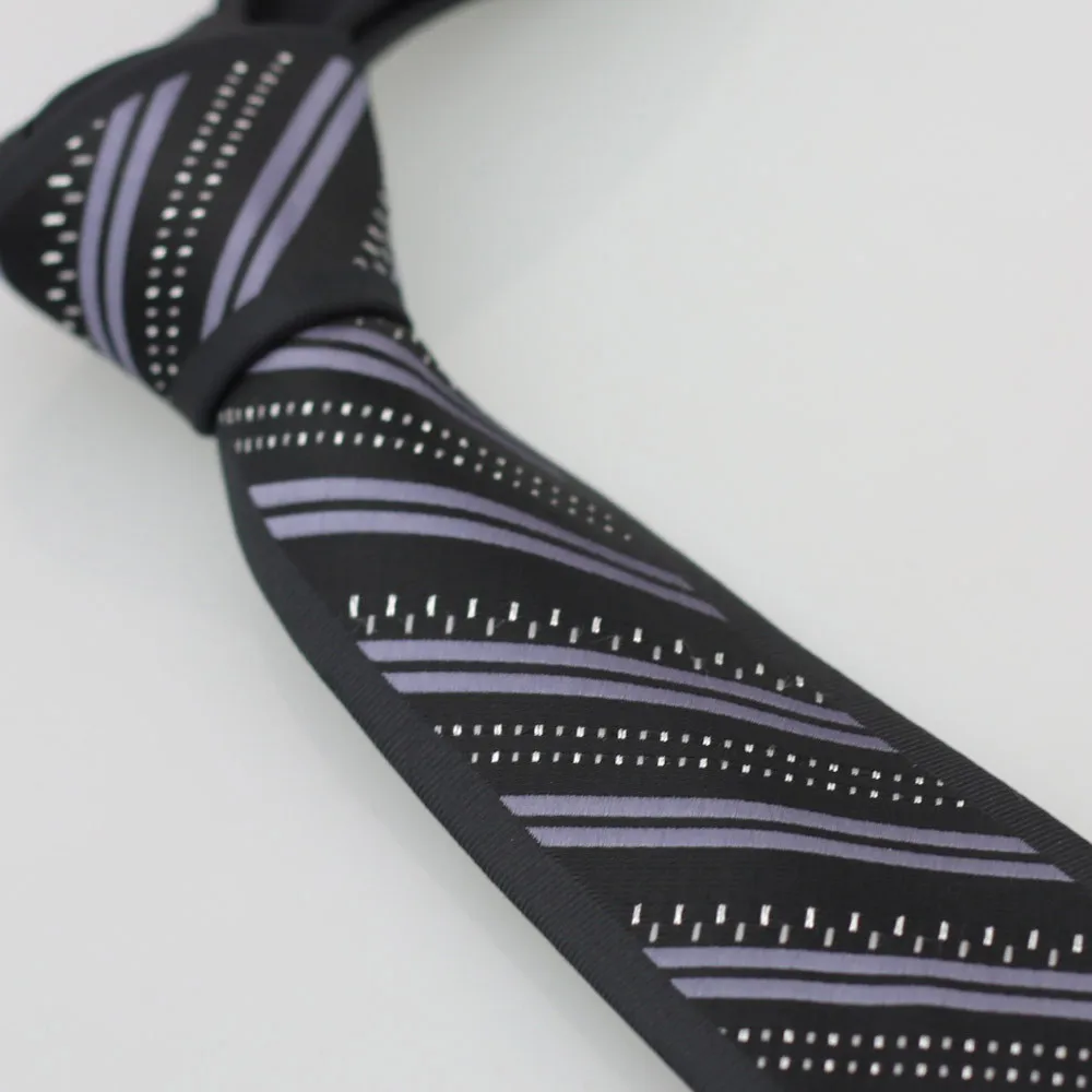 Yibei Coachella Галстуки черный галстук узкий граничит с фиолетовым диагональной полосатый серебряный малый точки микрофибры Тонкий Gravata Masculina