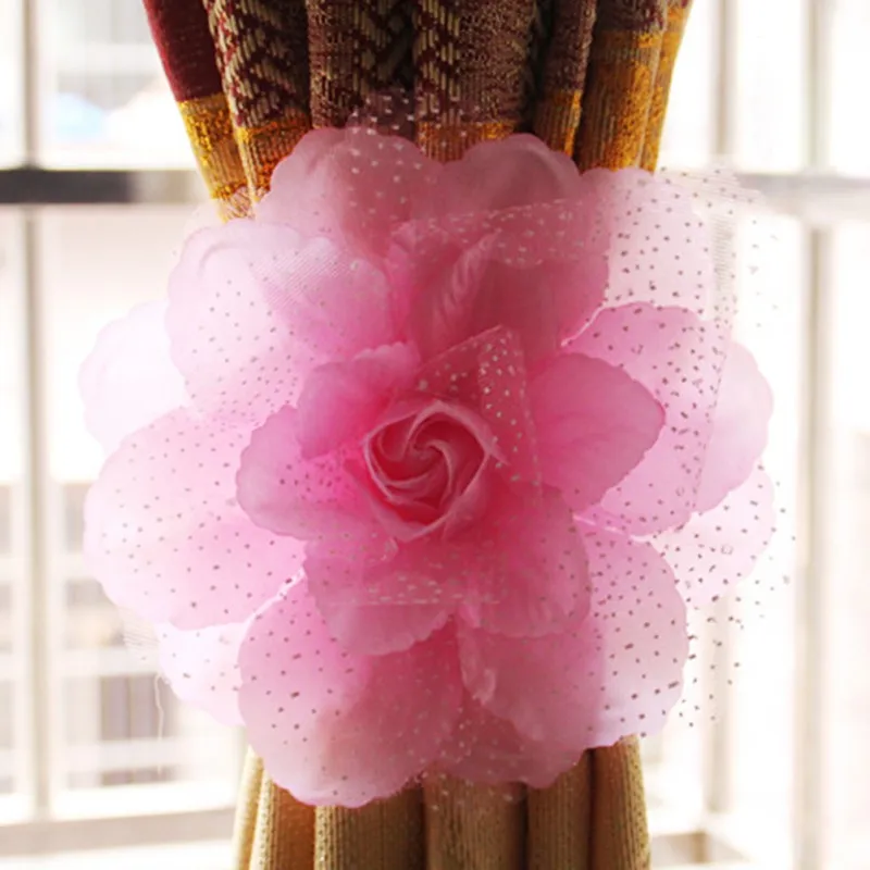 

lovely Peony Flower Curtain Clip-on Tie Backs Holdback Anti-ground Holder PanelBacks Drape Home Decor Curtain accessories