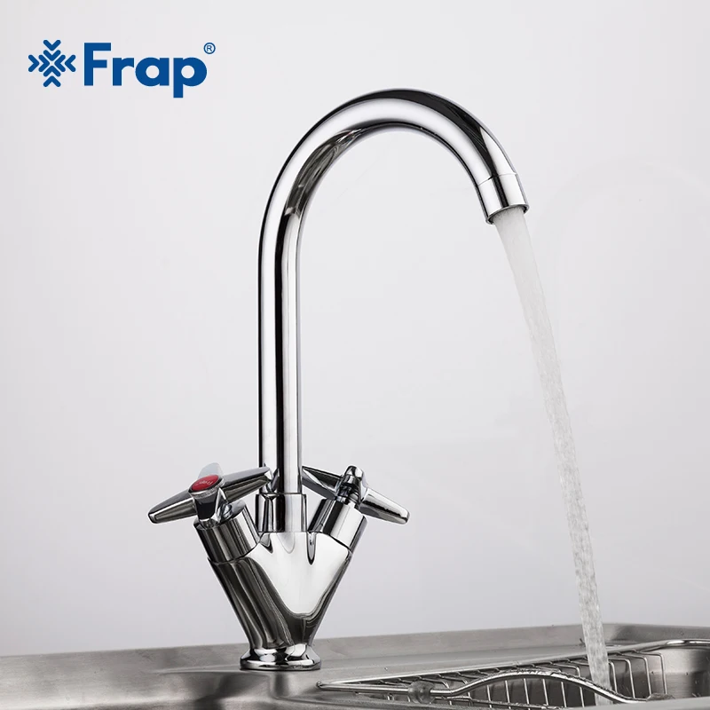 Frap Simple Style Dual Handle Cold and hot Water Mixer Tap Kitchen sink Faucet Outlet Pipe of